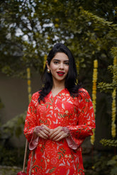 Ellena - Designers Short Shirt with printed Trousers